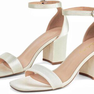 Women’s Faux Leather Chunky Heels Sandals 2.36 Inch Square Toe Adjustable